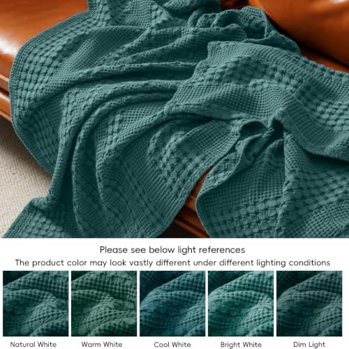 PHF Lightweight 100% Cotton Waffle Blanket for Bed, Twin XL, Teal - Image 6