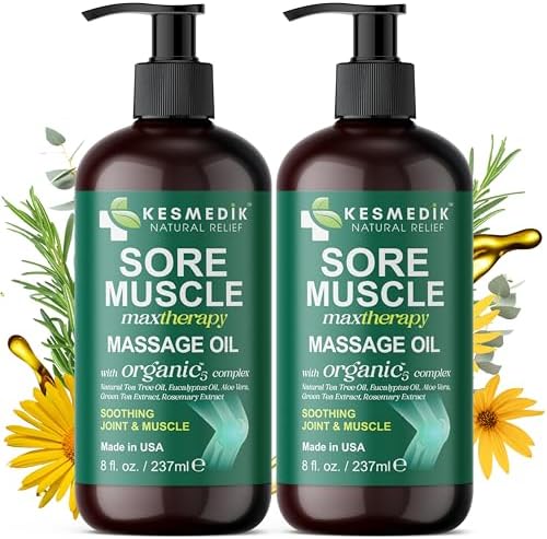 Sore Muscle Massage Oil 2-Pack for Massage Therapy with Arnica & Eucalyptus by KesmedikNaturalRelief