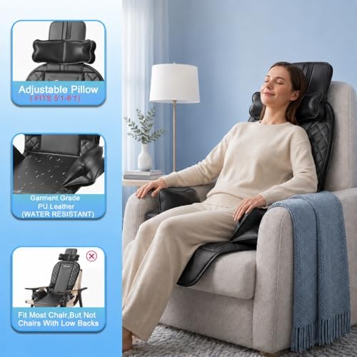 Back Massager with Heat & Traction & Vibration, Seat Massager Pad for Pain Relief Deep Tissue, Lumbar Traction, PU Leather, Foldable, for 5’ to 6’1”, Massage Chair Pad for Office Home - Image 6