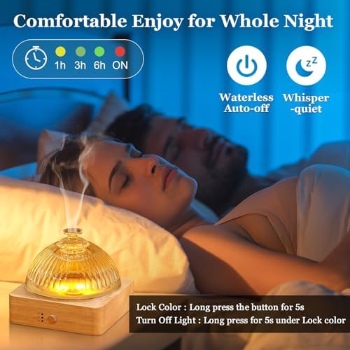 Lecdura Glass Essential Oil Diffuser with Glass Reservoir & WoodBase, 200ml Ultrasonic Lock Color Timer Auto-Off 7 Color Light Aroma Glass Dome Diffuser for Home Office Bedroom Yoga - Image 5
