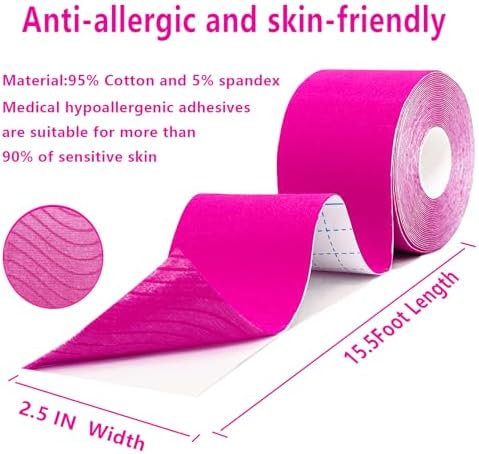 SOON GO Kinesiology Tape Pro 5 Rolls, 2 Inch High Elasticity Sports Tape Therapeutic Pain Relief–Physio Tape for Muscle Recovery & Joint Support, Waterproof & Hypoallergenic & Breathable–Pink - Image 2