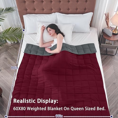 yescool Weighted Blanket for Adults (20 lbs, 60” x 80”, Red Grey) Cooling Heavy Blanket for Sleeping Perfect for 190-210 lbs, Queen Size Breathable Blanket with Premium Glass Bead, Machine Washable - Image 2