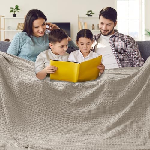 PHF Lightweight 100% Cotton Waffle Blanket, Oversized King, Pearl Gray by PHF