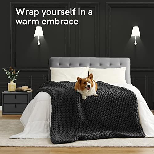 YnM Weighted Blanket, Handmade Chunky Yarn Knitted Design, Soft and Cozy, Temperature Regulating and Breathable, Machine Washable Throw for Sleep or Home Decor (Dark Grey, 80x87 Inch, 25lbs) - Image 3