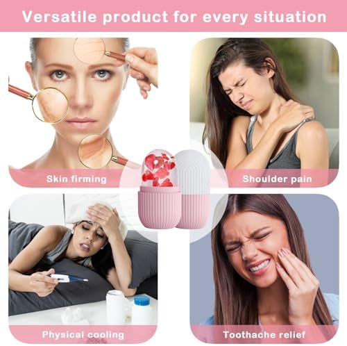 XHJRI Ice Face Roller Massager,Ice Cube Roller for Face, Eyes and Neck Naturally Conditioning and Skin Care,De-Puff Eye Bags,Reduce Migraine Pain,Reusable Massage Silicone Ice Mold (Pink White) - Image 2