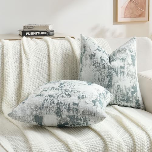 FUTEI Pack of 2 Faux Cashmere Throw Pillow Covers 20x20 Inch, Teal White - Image 5