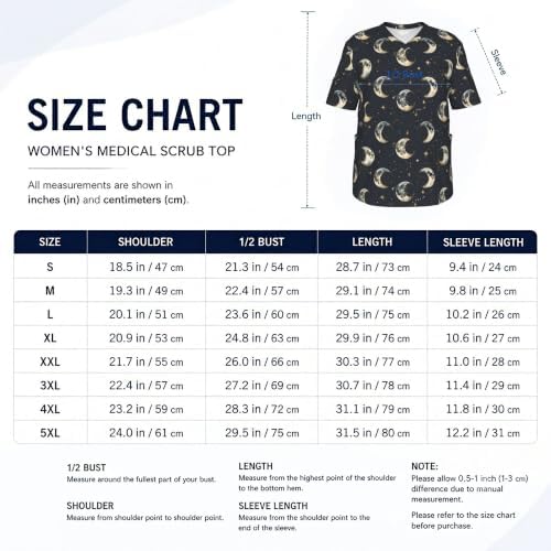 Men's Scrub Top,V-Neck Spill Wrinkle Resistant,3 Pockets-Moon Phase Pattern (10) - Image 5