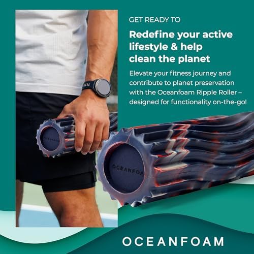Oceanfoam Ripple Travel Foam Roller (11" x 3.35") Firm Mini Foam Roller for Physical Therapy, Deep Tissue Massage, Back Pain - High Density, Wave Textured - Yoga (Red, Dark Navy & Natural Marbled) - Image 4
