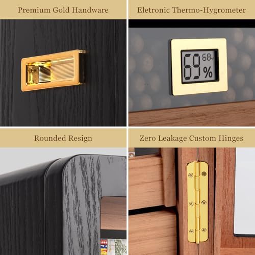 300-Count Black Cigar Humidor Cabinet with Digital Hygrometer - Image 6