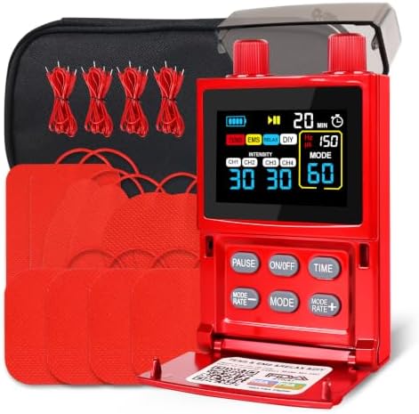 TENS Unit EMS Muscle Stimulator for Pain Relief, 4-Channel 4-in-1 Pulse Massager, 60 Modes, 30 Intensity Levels, Color LCD, Type-C Rechargeable, 10 Pads for Back Neck Shoulder Sciatica by NexMedio