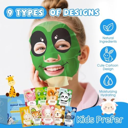 36 Pack Cute Animal Kids Face Mask, Sheet Collagen Moisturizing Face Mask - Image 2