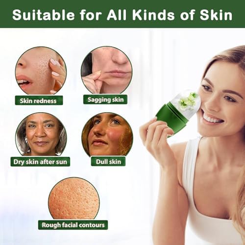 XHJRI Ice Face Roller Massager,Ice Cube Roller for Face, Eyes and Neck Naturally Conditioning and Skin Care,De-Puff Eye Bags,Reduce Migraine Pain,Reusable Massage Silicone Ice Mold (New Green) - Image 3
