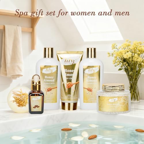 Honey Almond Spa Gifts for Mom - 7Pcs Moisturizing Spa Set for Women & Men - Image 5