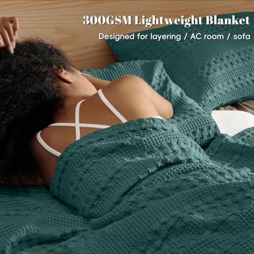 PHF Lightweight 100% Cotton Waffle Blanket for Bed, King, Teal - Image 2