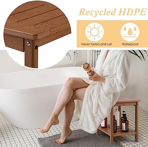 Apolimi HDPE Shower Bench, 2-Tier Spa Stool with Storage Shelf, Non-Slip & Water Resistant Shower Seat (Teak L Size) - Image 4