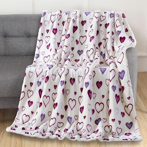 Elegant Comfort Luxury Valentine’s Day Sherpa Throw Blanket Ultra-Soft Cozy Velvet Pink Hearts Fleece Throw - Micromink Sherpa for Her, Wife, Girlfriend, Sherpa Reversible Blanket- Mia - Image 2
