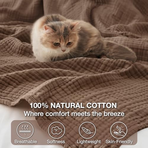 100% Cotton Muslin Blanket King 108" x 90", Breathable and Lightweight Cotton Throw Blanket for Bed, Soft Cooling Summer Gauze Blanket for Adults All Season, Brown - Image 4