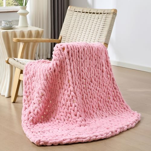 Bigacogo Chunky Knit Throw Blanket for Couch, 40x40 inches, Blush Pink by Bigacogo