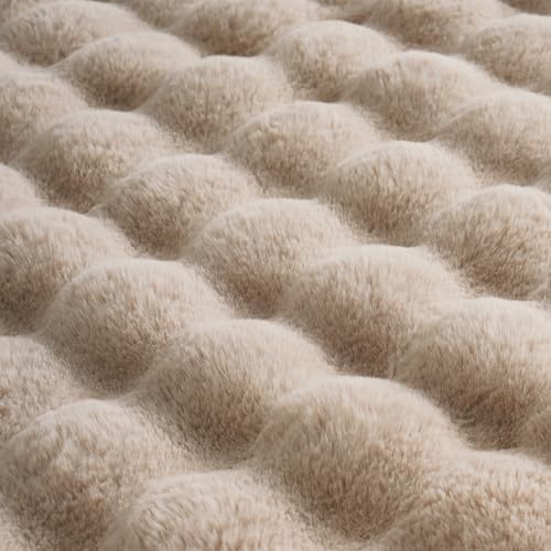 BENVWE Faux Fur Throw Blanket for Couch - Cozy Fuzzy Soft Plush Fluffy Thick Luxury Minky Bubble Blanket for Living Room Home Decor- Mothers Day Birthday Gifts for Women, Beige, 51" x 63" - Image 6