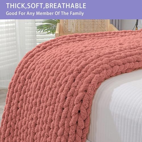 Bigacogo Chunky Knit Throw Blanket for Couch, 40x80 inches, Antique Red - Image 5
