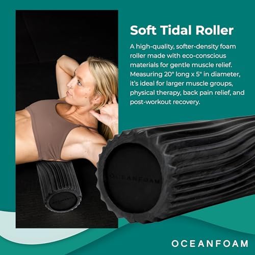 Oceanfoam Soft Tidal Roller (Black & Charcoal Marbled) - Low Density Foam Roller for Physical Therapy, Back Pain, Exercise & Stretching - Wave Textured - Yoga & Wellness - Full Size, 20" x 5" - Image 3