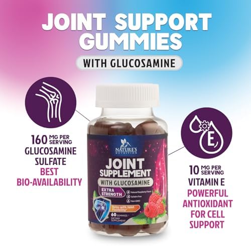 Joint Support Gummies - Glucosamine Plus Vitamin E Nature's Joint Support Supplement for Occasional Discomfort for Back, Knees & Hands - Cartilage & Joint Health & Flexibility Support - 60 Gummies - Image 3