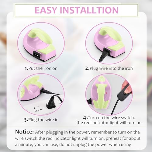 Honoson Mini Craft Iron Mini Heat Press Small Iron 3.93 x 2.36 x 2.76 Portable Tiny Flatiron with Charging Base Accessory for Fuse Bead Patch DIY Heat Transfer Vinyl (Light Yellow, Light Pink) - Image 5