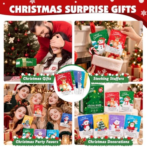 KONEUK 24 Pack Christmas Facial Masks for Stocking Stuffers, Christmas Gift - Image 6