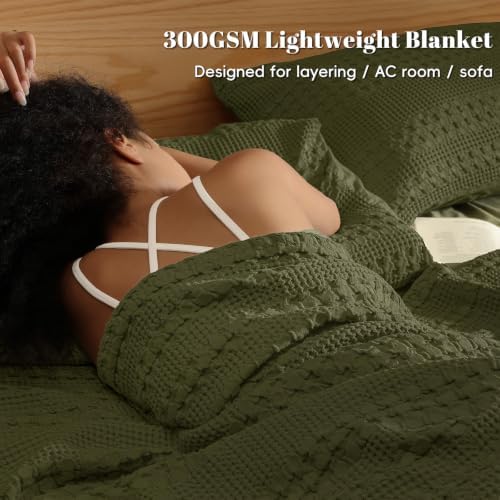 PHF Lightweight 100% Cotton Waffle Throw Blanket for Couch, Capulet Olive - Image 2