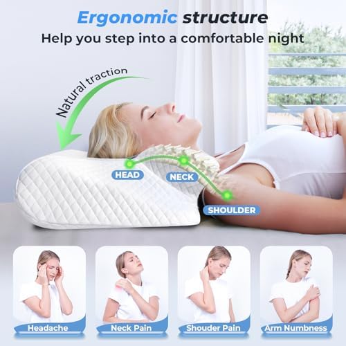 SAHEYER Cervical Neck Pillow, Ergonomic Memory Foam Pillow for Neck Pain Relief and Snoring, 2 in 1 Orthopedic Pillow for Side Sleeper, Back and Stomach Sleeper, Grey - Image 3