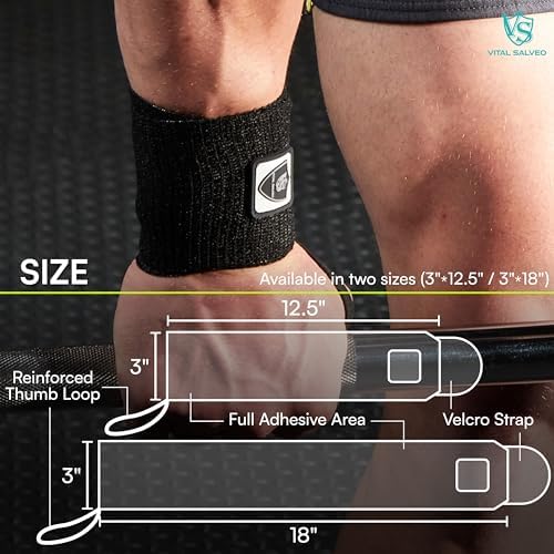 Vital Salveo- Adjustable both hands design Wrist Straps, Wrist Brace Support, Elastic Breathable for Wrist Sprain, Tendonitis, Tennis, Sports Men, Women (Pair) /3"* 18" - Image 3