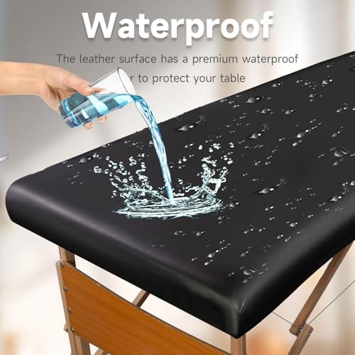 PU Leather Massage Table Cover Protector Wipeable Massage Bed Cover Made of 4-Ways Elastic 100% Waterproof Material, Machine Washable, Fit Rectangular Tables 28-32" Wide (Black, 1Pcs) - Image 5