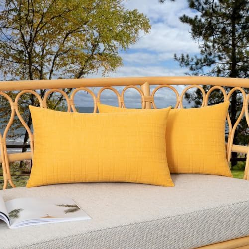 Kevin Textile Outdoor Waterproof 12”x20” Pillow Covers 2 Pack, Dark Yellow by KevinTextile
