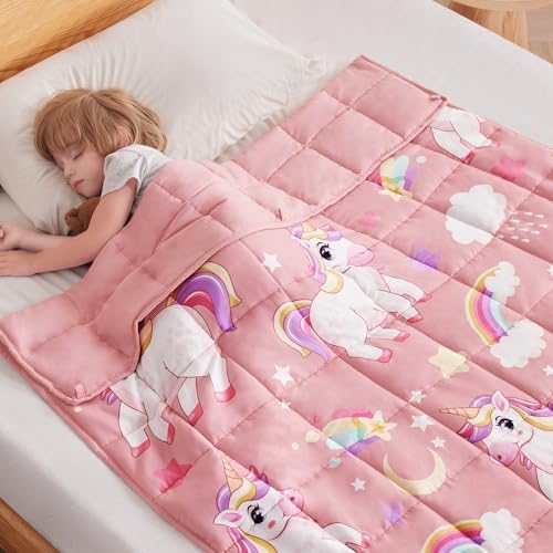 anfie Weighted Blanket(40"x60" 7lbs) Weighted Blanket Cooling Blanket for Resting,Throw Size Breathable Blanket with Premium Glass Bead(Pink Unicorn) by anfie