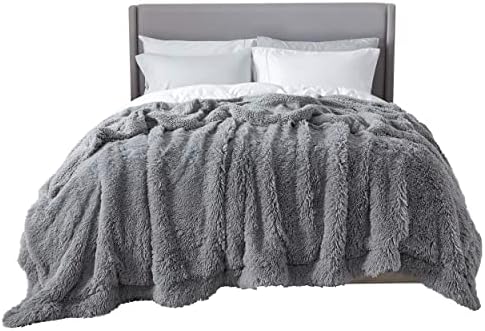 Bedsure Faux Fur Fluffy Sherpa Fleece King Bed Blanket Light Grey 108"x90" - Image 6