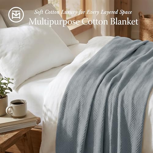 Threadmill Luxury 100% Cotton Twin Herringbone Blanket, Scottish Grey - Image 2