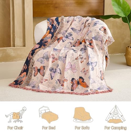 VANJOROY Boho Throw Blanket King, 100% Organic Cotton Breathable Ultra Soft 91" x 98" Bed Quilt Throw - All Season Floral Rustic Farmhouse Decor Luxury Reversible Blanket for Sofa Couch Chair and Gift - Image 3