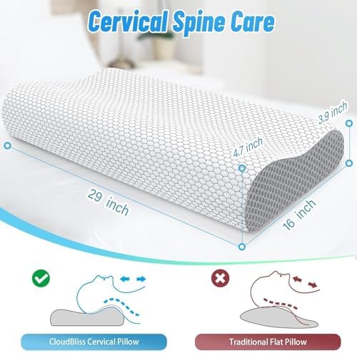 Neck Pillow for Sleeping, Ergonomic Cervical Bed Pillow, Grey Queen Size - Image 2