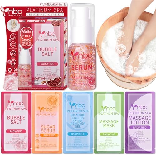 Pedicure Foot Soak Set - Upgraded 6 in 1 Foot Spa, Foot Bath Spa, Pedicure Kit, Foot Soak for Tired & Dry Cracked Feet, Athletes Feet and Calluses (Pomegranate) by nbcBeautiLab