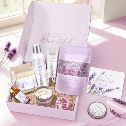 Gifts for Women Birthday Gift Baskets, Lavender Relaxing Home Spa Set - Image 3