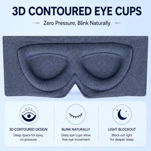 ALASKA BEAR Sleep Eye Mask for Back and Side Sleepers, Women Men, Navy Gray - Image 3