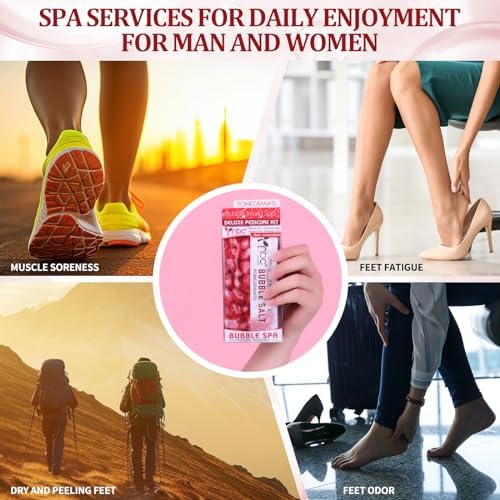 Pedicure Kit Foot Soak Set: Bubble Salt, Sugar Scrub, Massage Mask, Massage Lotion in a Box, 4 Step Foot Spa Kit for Dry Feet,Tired Feet（3 Set Pomegranate) - Image 7