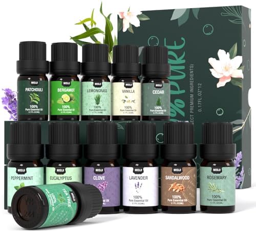 Essential Oils Set Top 12 Aromatherapy-Essential Oils for Diffuser for Home,Air Freshening Diffuser Oils Scents for Aromatherapy,Laundry,Candle&Soap Making,Humidifiers 12 X 5ML by MISIJIEssentialOilsOverall