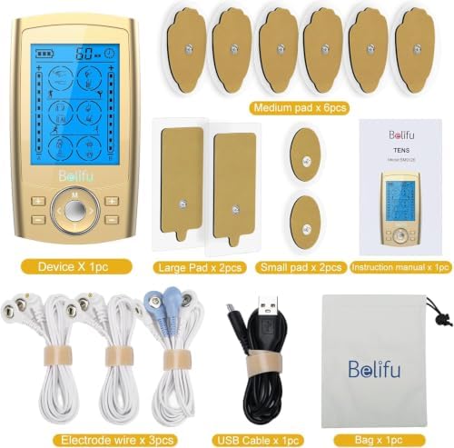 Belifu Dual Channel TENS EMS Unit 24 Modes Muscle Stimulator for Pain Relief Therapy, Electronic Pulse Massager Muscle Massager with 10 Pads, Dust-Proof Drawstring Storage Bag, Fastening Cable Ties - Image 5