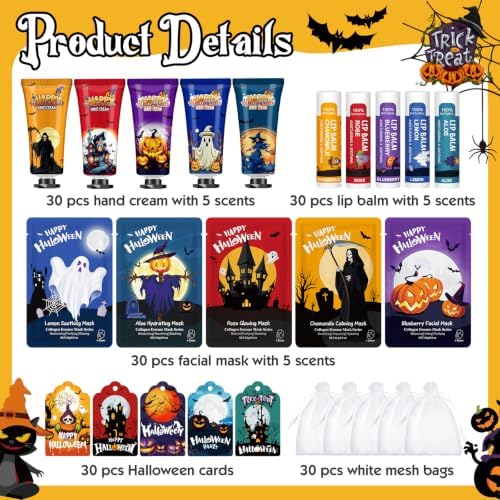 30 Pack Halloween Face Mask, Lip Balm & Hand Cream, Halloween Party Favors - Image 2
