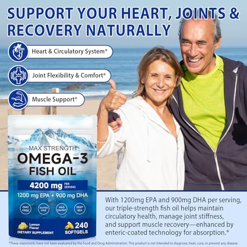 Triple-Strength Omega 3 Fish Oil Supplement 240 Softgels - High Potency EPA & DHA - Supports Brain, Eye, Skin, Joint & Heart Health for Adults - Lemon Flavor, from Sustainably Sourced Fish - Image 3
