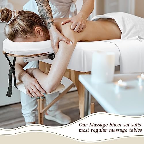 Mixweer 9 Pcs 3 Set Microfiber Massage Table Sheets Set Bulk Includes Flat Sheet, Fitted Sheet with Pocket, Face Rest Cover(White) - Image 2