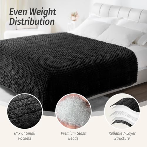 Fleece Weighted Blanket for Adults 60" x 80" 20lbs Fuzzy Blankets, Black - Image 4