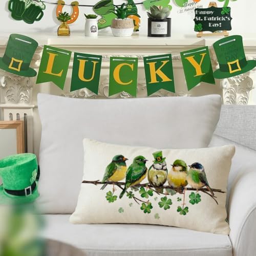 RABUSOFA St.Patricks Day Pillow Covers 12x20 Inch,Birds Shamrock St Patricks Day Decorations Holiday Spring Decorative Pillow Case Decor for Sofa Couch Green - Image 2