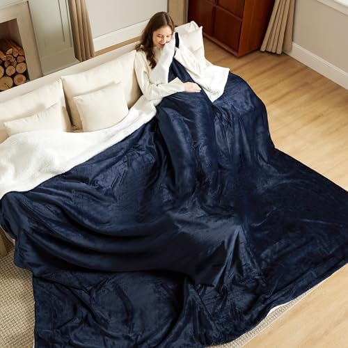 Bedsure GentleSoft Sherpa Fleece Cal King Blankets for Bed, Non-Heated, Thick and Warm Oversized Throw for Women and Men, Soft Fuzzy Plush Large Blanket for Winter, Navy, 112x98 Inches - Image 6
